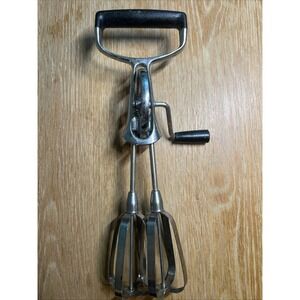 Vtg‎ EKCO Best Egg Beater Hand Held Crank Mixer Stainless Steel Black Handle USA
